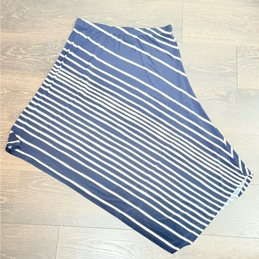 Chico's Navy and White Striped A-Line Skirt